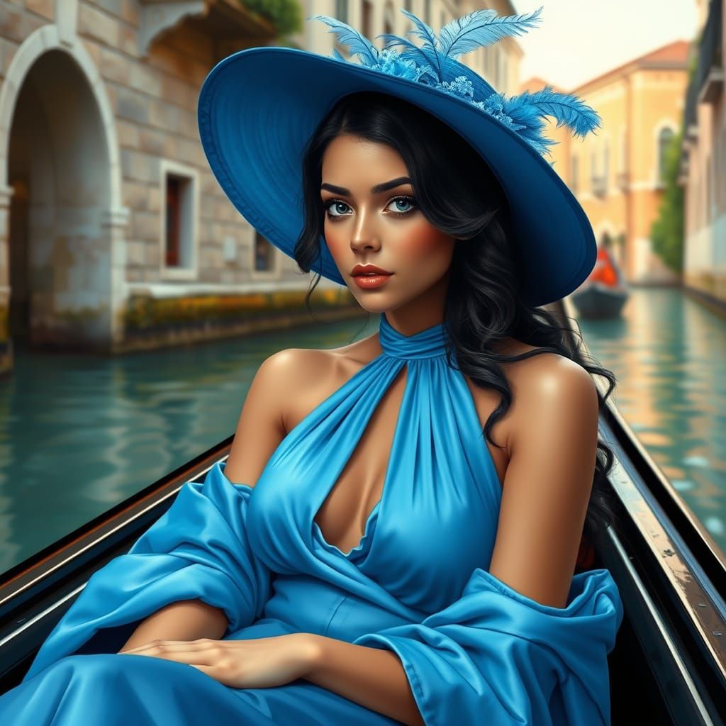 Ethereal Beauty in Venice Gondola, Photorealistic Art