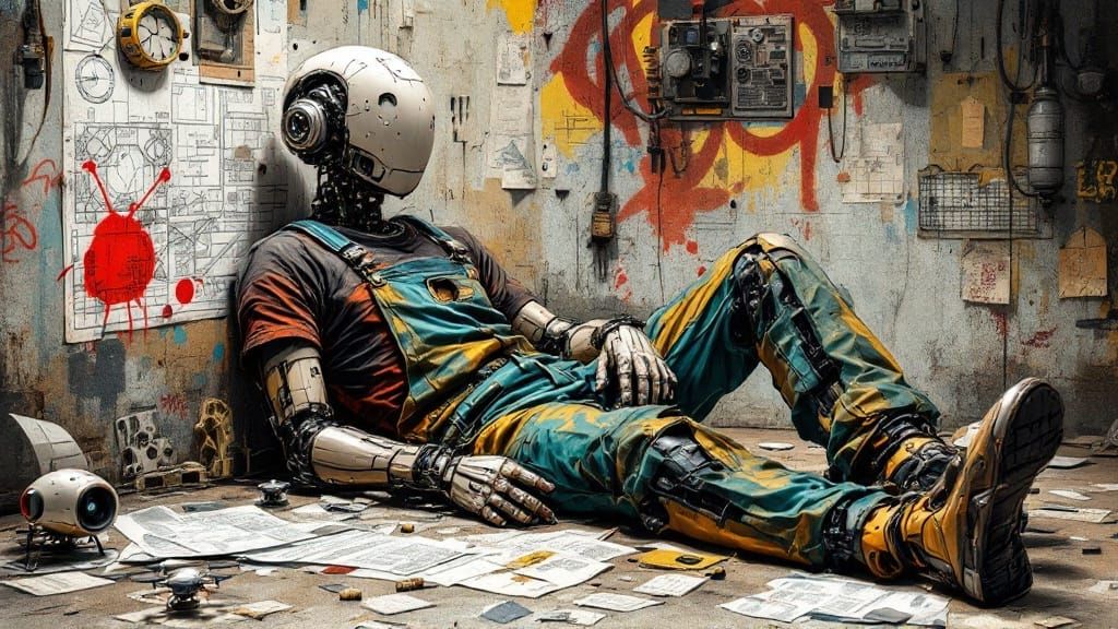 Cyberpunk Mechanic Robot Collage in Urbanpunk Style