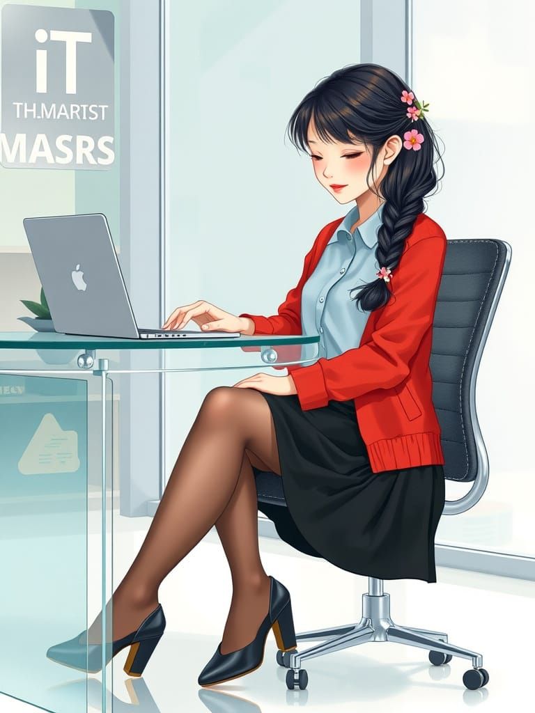 Kawaii Asian Female Database Architect in Chic Office Settin...