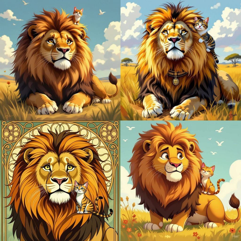Confused Lion with Cat Leader