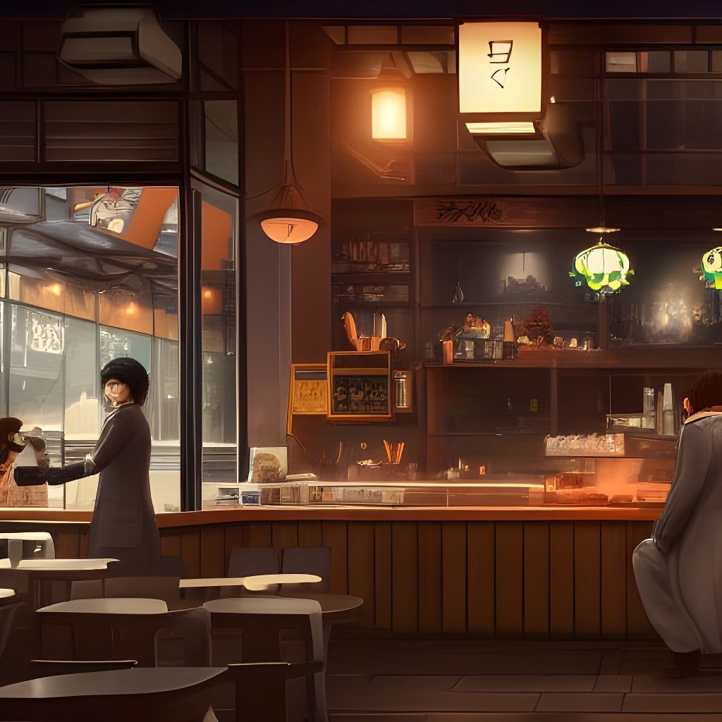 Yakuza in Cafe: Detailed Matte Painting