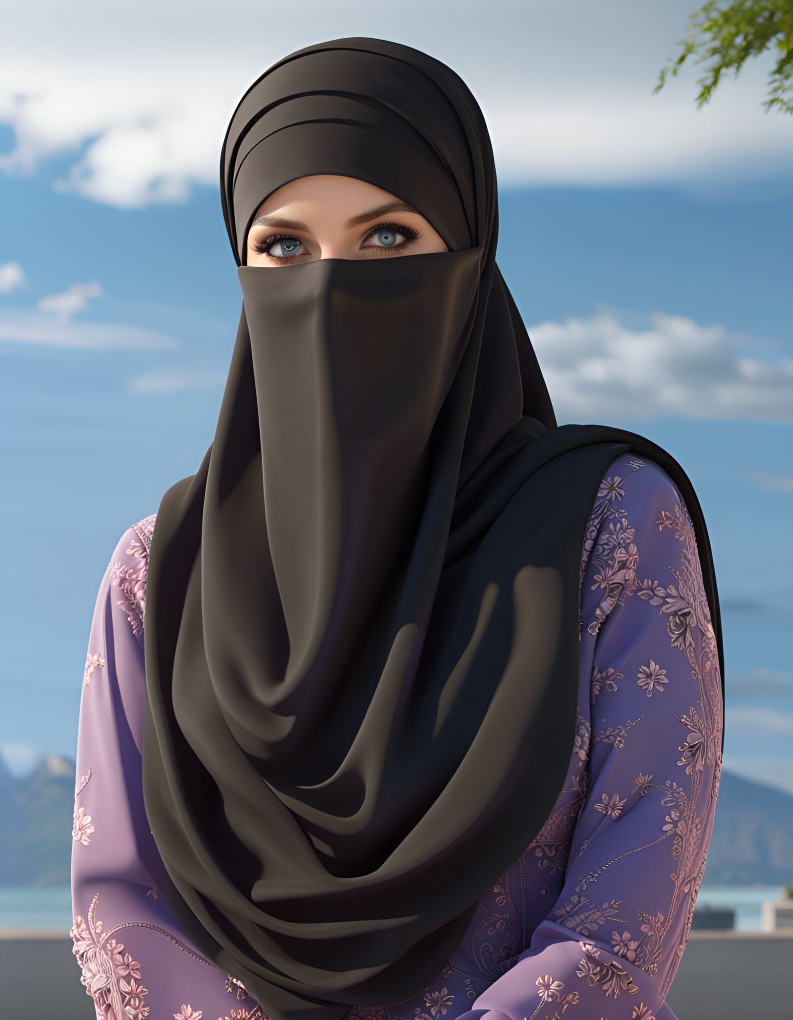 Beautiful Veiled Woman in Flower Garden