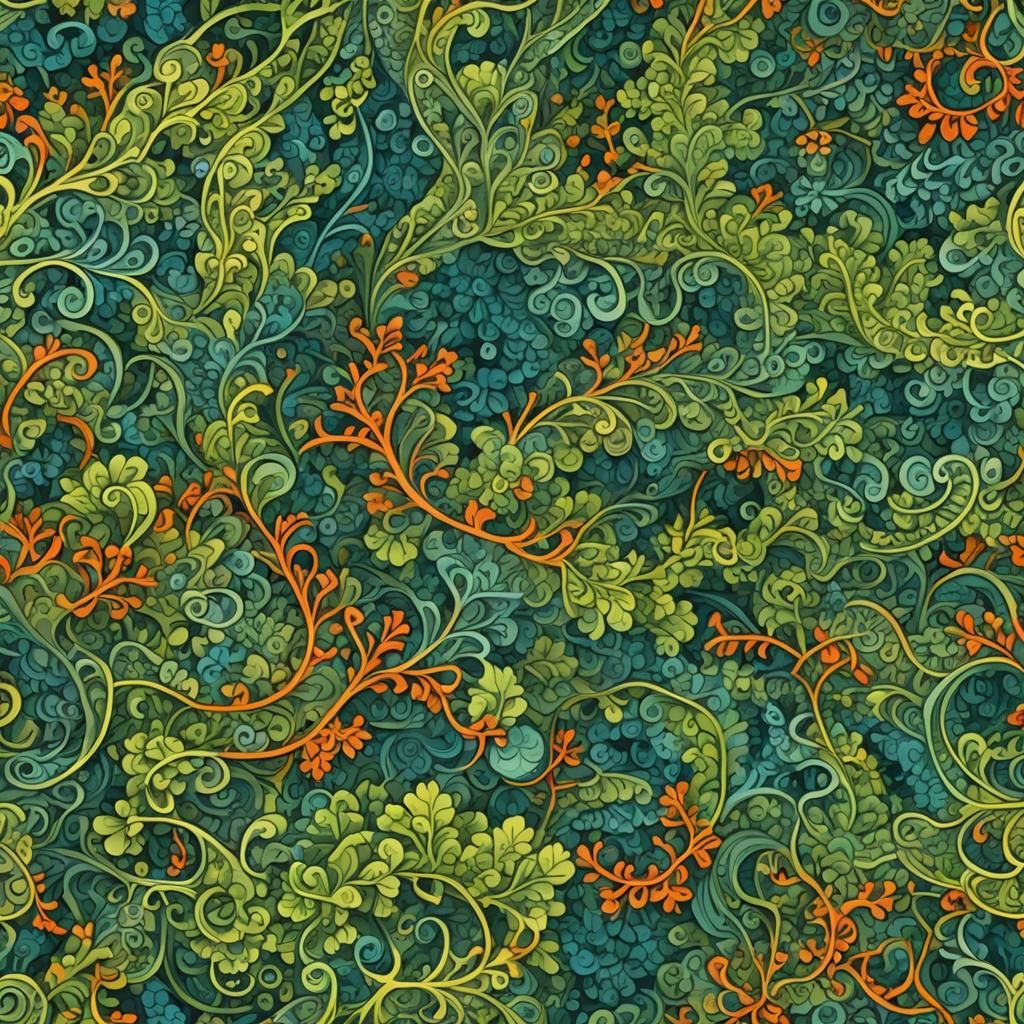 Hunter Running Through Abstract Botanical Fields