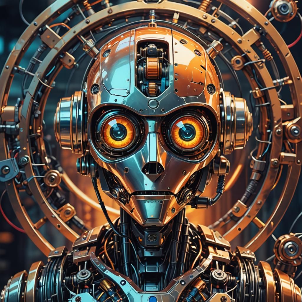 Retro-Futuristic Droid Head in Vibrant Metallic Colors