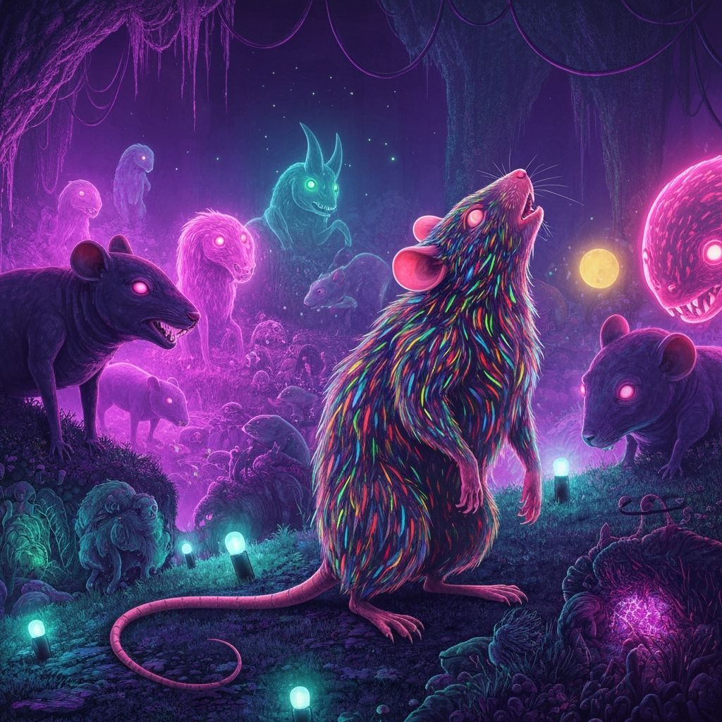 Werewolf Mouse Howling at Moon in Dreamlike Style