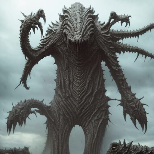 Horrifying Bio-organic Kaiju Spawn in Biopunk Style