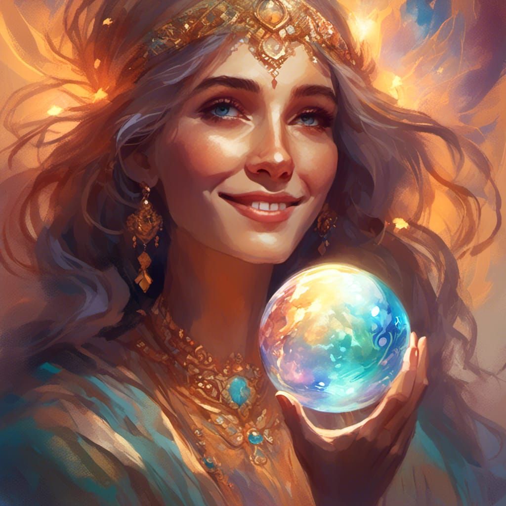 Woman Holding Glowing Orb: Vibrant Digital Art