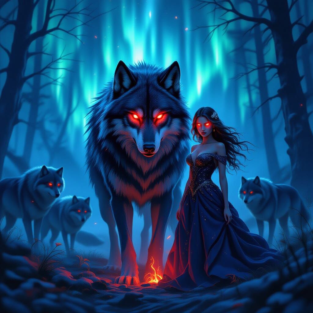 Mystical Forest Transformation: Girl Becomes Wolf Under Auro...