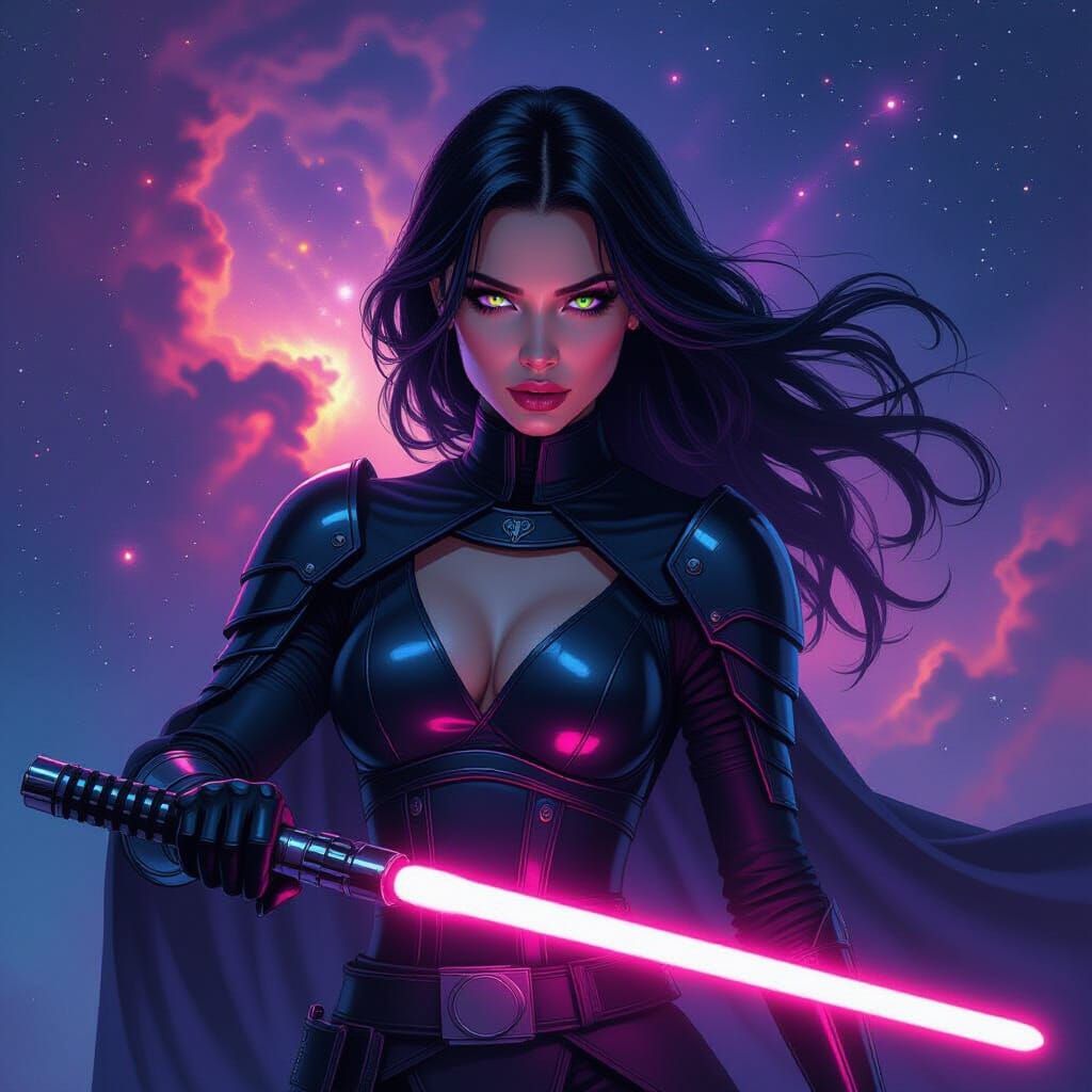 Woman-Sith with Lightsaber in Orion Nebula