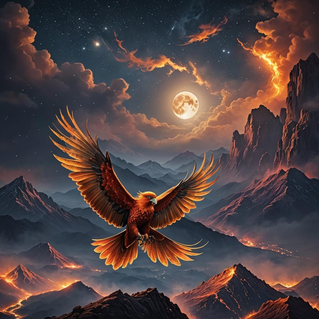 Phoenix Ascending: A Fiery Bird in the Night
