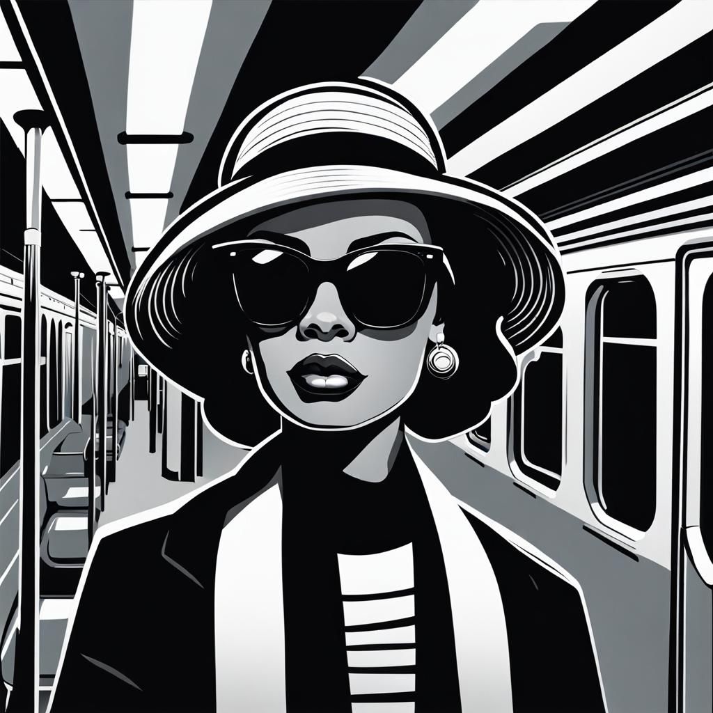Stylish Woman on Subway in Retro Art Deco Style