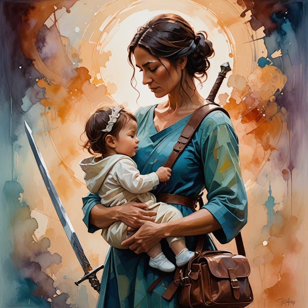 Mother and Child Share Tender Moment in Fantasy Supermom Sce...