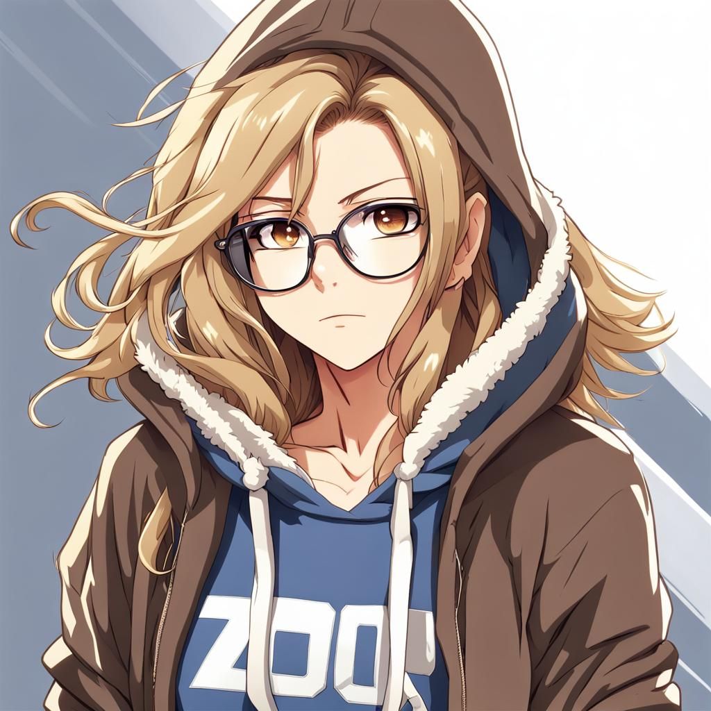 Anime Style Muscular Teen Girl with Hoodie