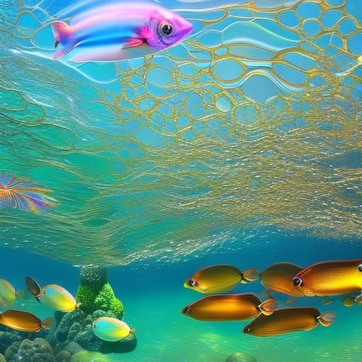 Iridescent Fish and Jellyfish in Hyperrealistic Detail