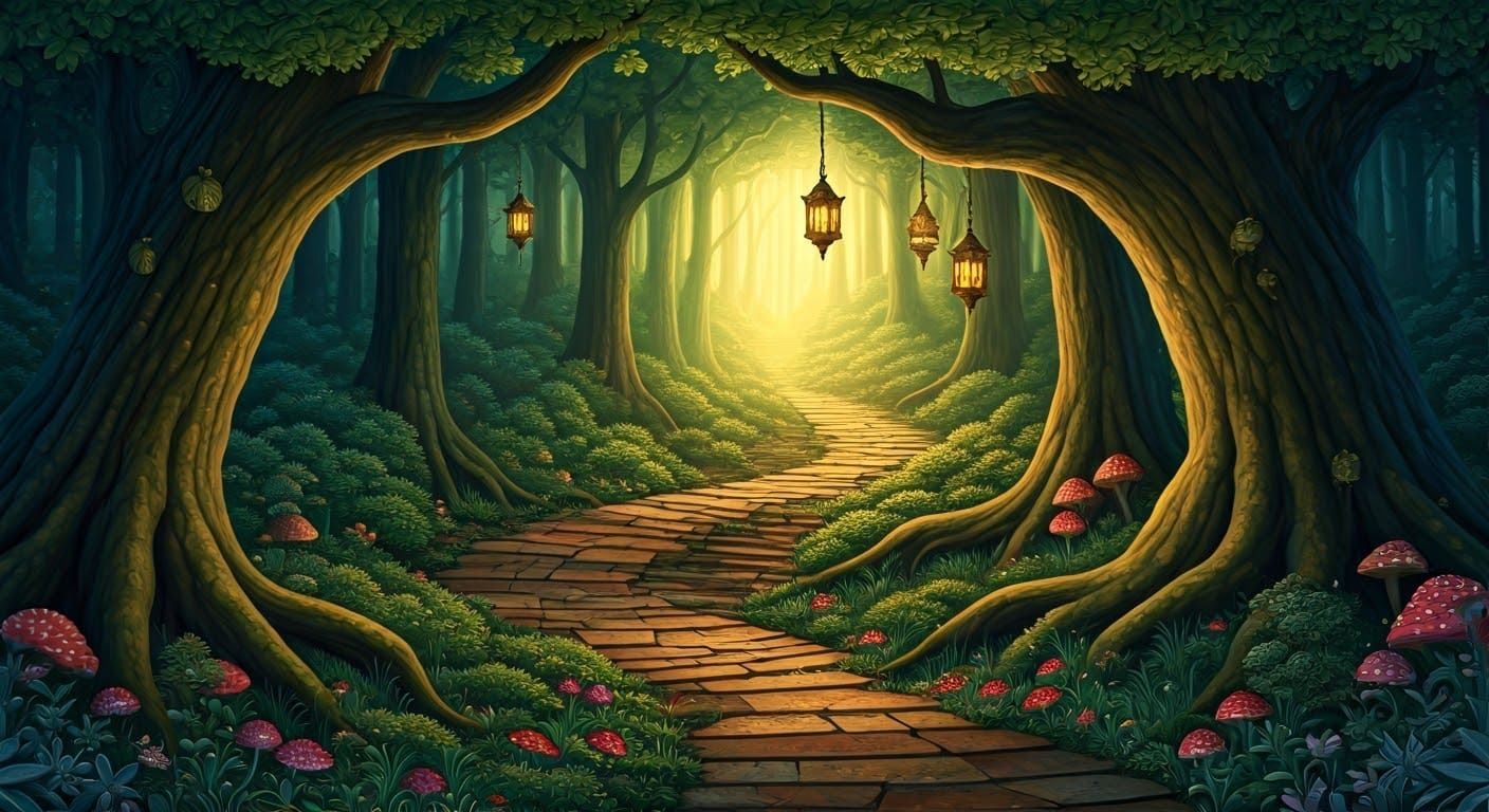 Enchanted Forest Scene in Whimsical Style