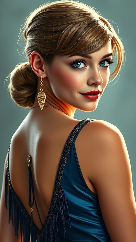 Elegant Flapper Dancer in Cowboy Pose, Azure Eyes and Satin ...