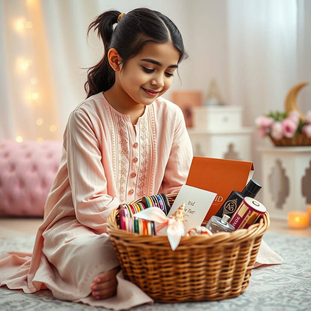 Pakistani Girl with Eid Gift Basket