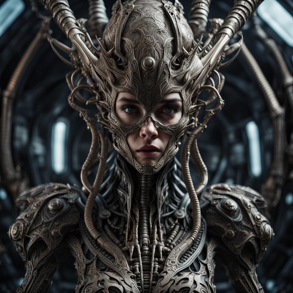 Gigeresque Biomechanical Alien Queen in HDR
