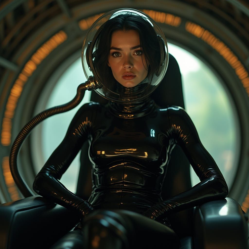 Cyberpunk Goddess Commands H.R. Giger-Inspired Spaceship