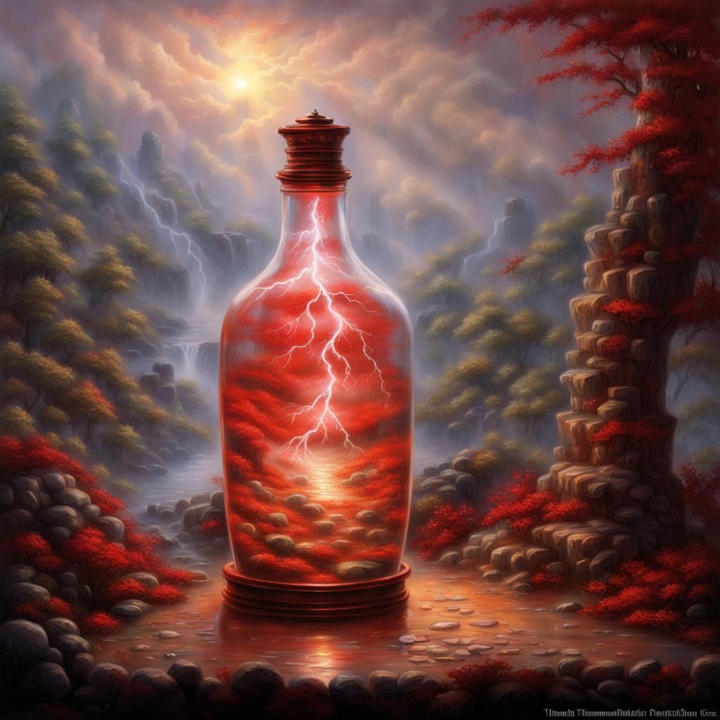 Red Lightning in a Bottle: Ethereal Fantasy Art
