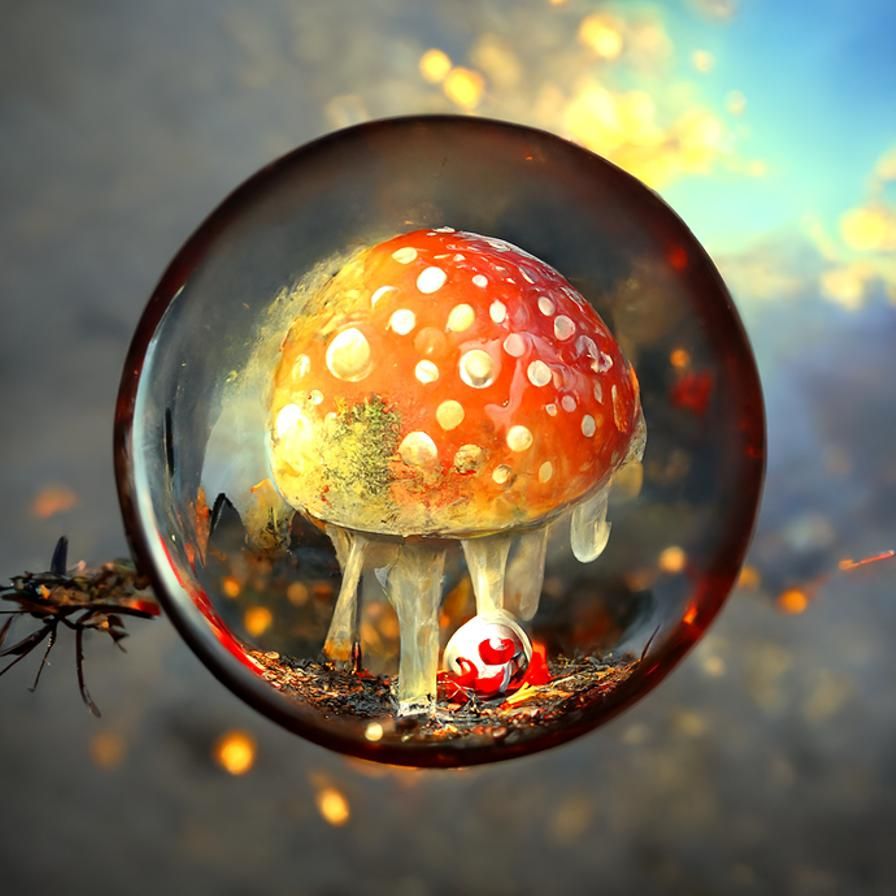 Fly Agaric in Waterdrop: Hyperrealistic Digital Art