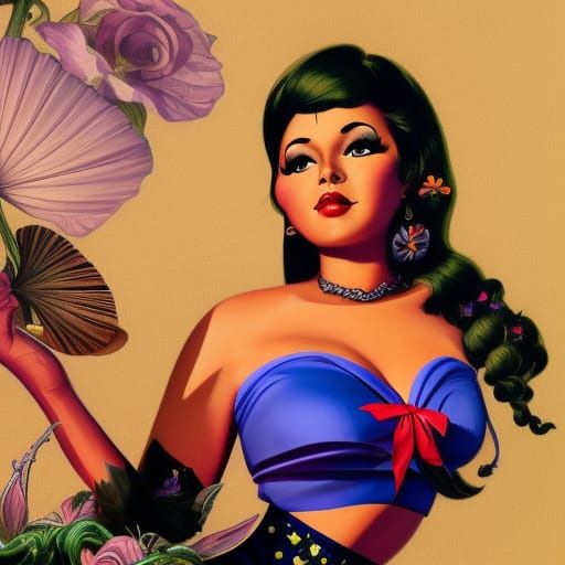 60s Chicana Pin-Up in Detailed Matte Painting