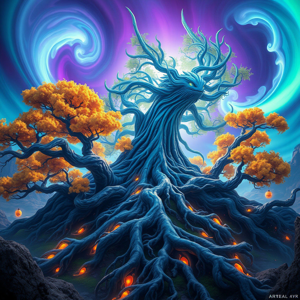 Otherworldly Being Under Aurora Borealis