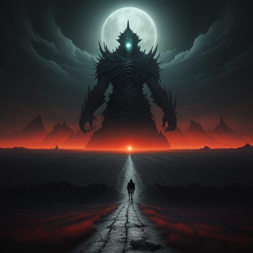 Gothic Giant of the Apocalypse in Dark, Ominous Landscape