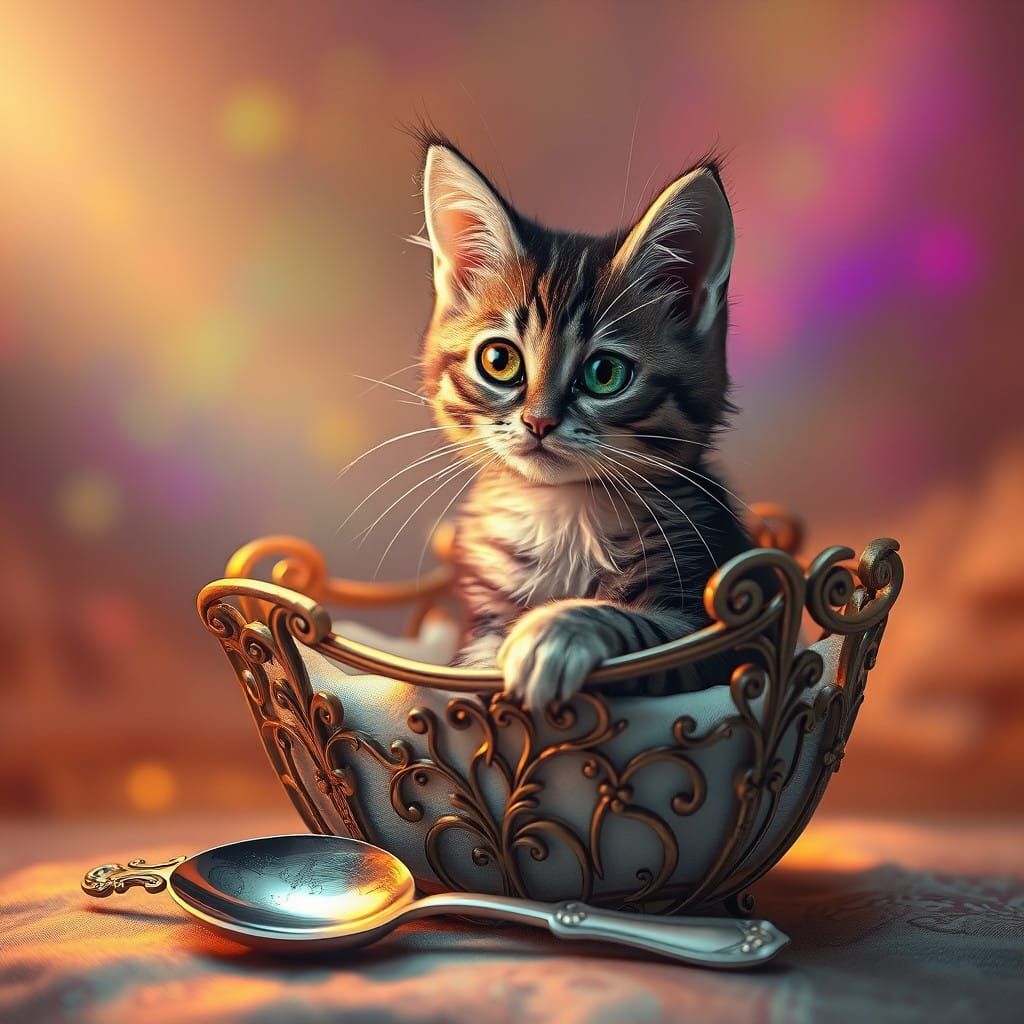 Whimsical Cat in Dreamlike Cradle Scene