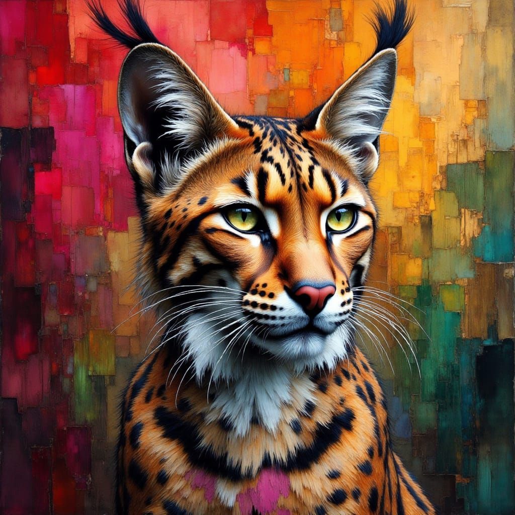Iberian Lynx Portrait in Impasto Oil Painting Style
