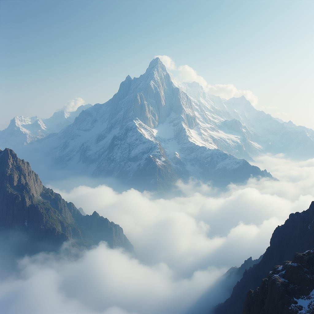 Misty Mountain Peaks Above Cloud Sea