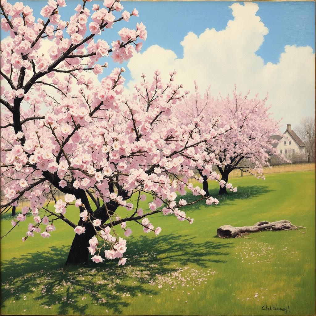 Cherry Blossoms on Battlefield: Expressionist Painting