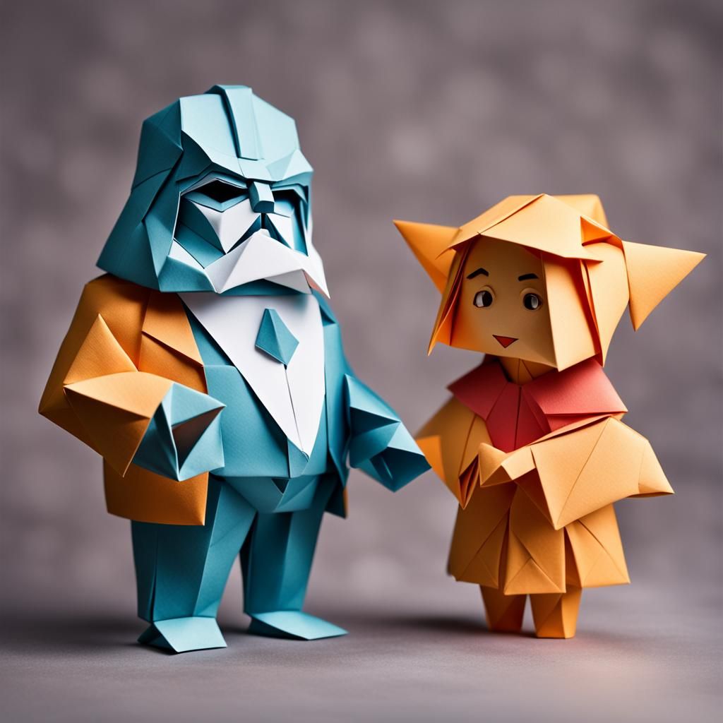 Origami Sculpture of Big Daddy and Little Sister
