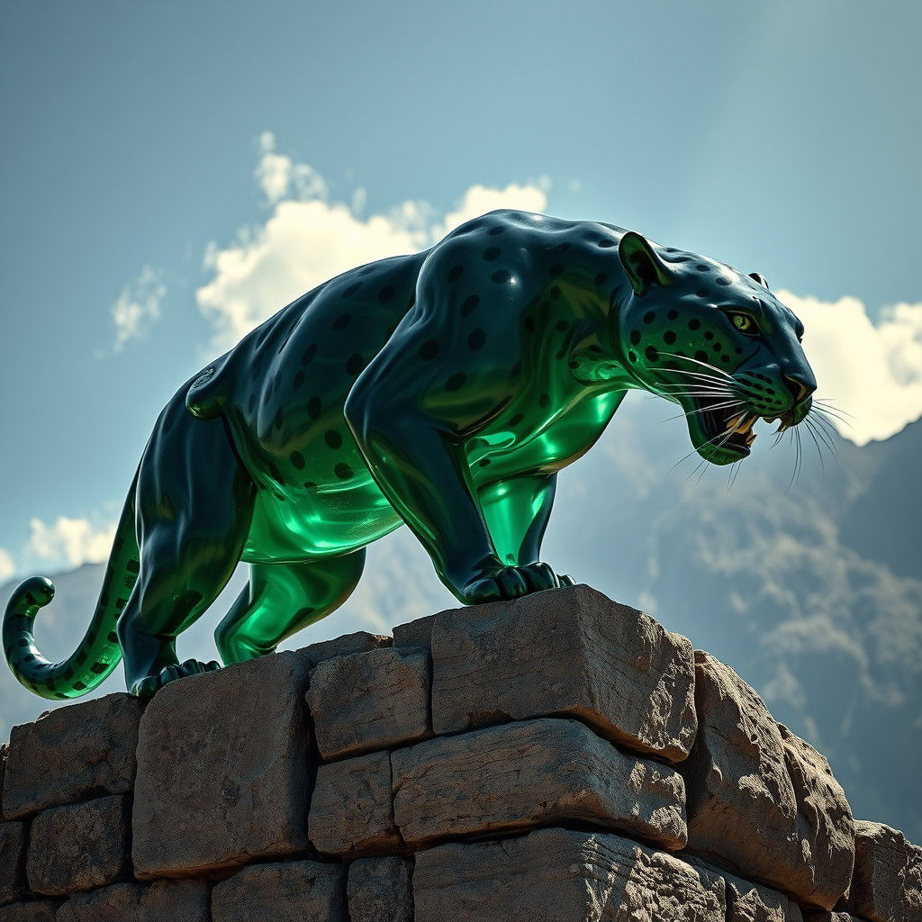 Emerald Glass Jaguar Sculpture at Sacsayhuaman