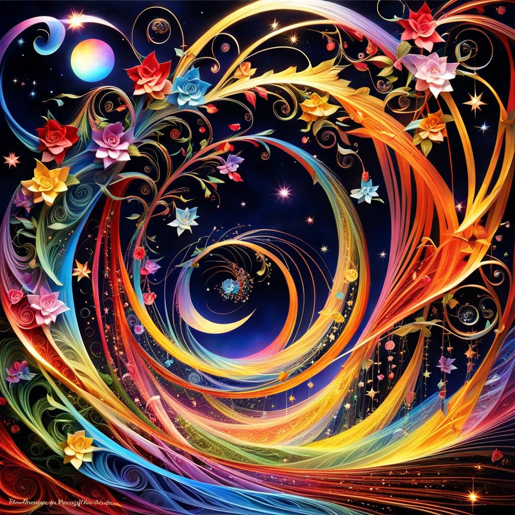 Sci-Fi Fairies with Rose Vines in Fractal Skyscape