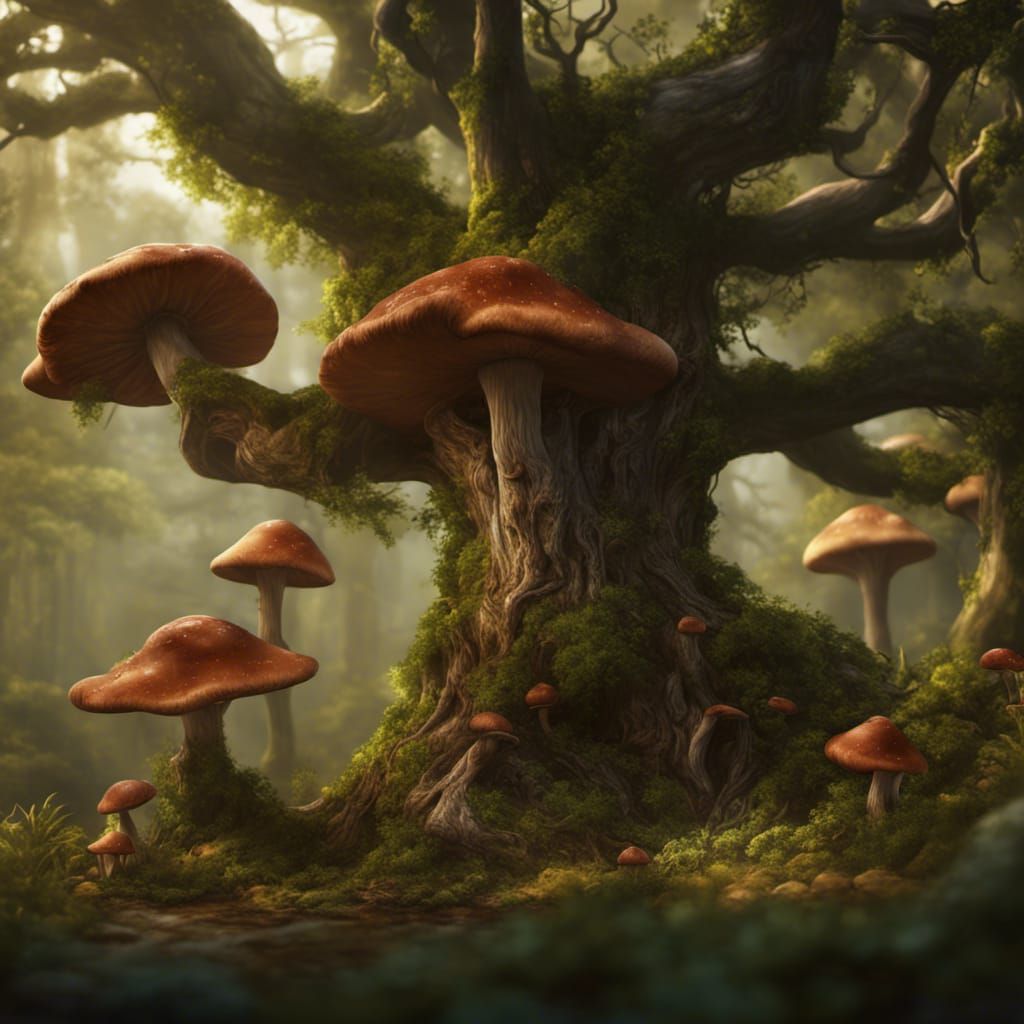 Fantastical Mushroom Trees in Detailed Digital Painting
