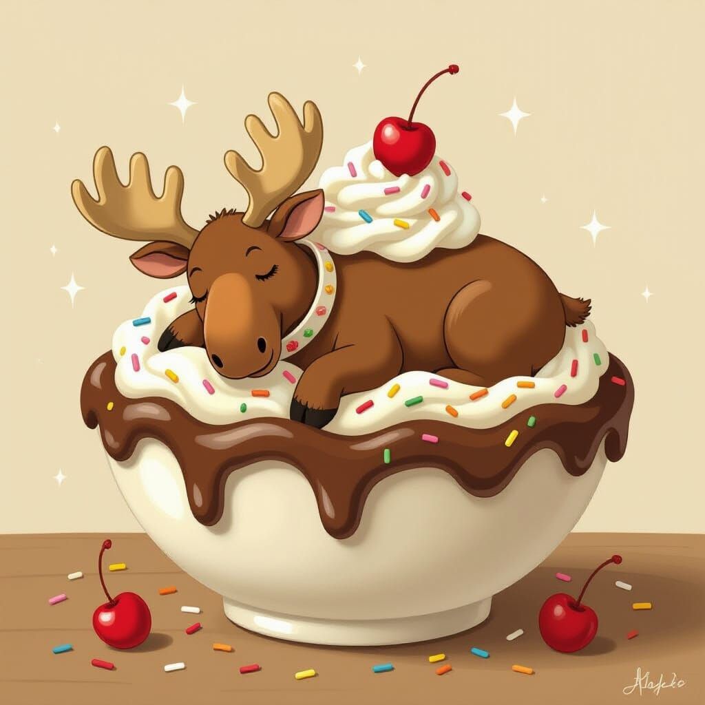 Moose Dreams of Ice Cream: A Whimsical Illustration