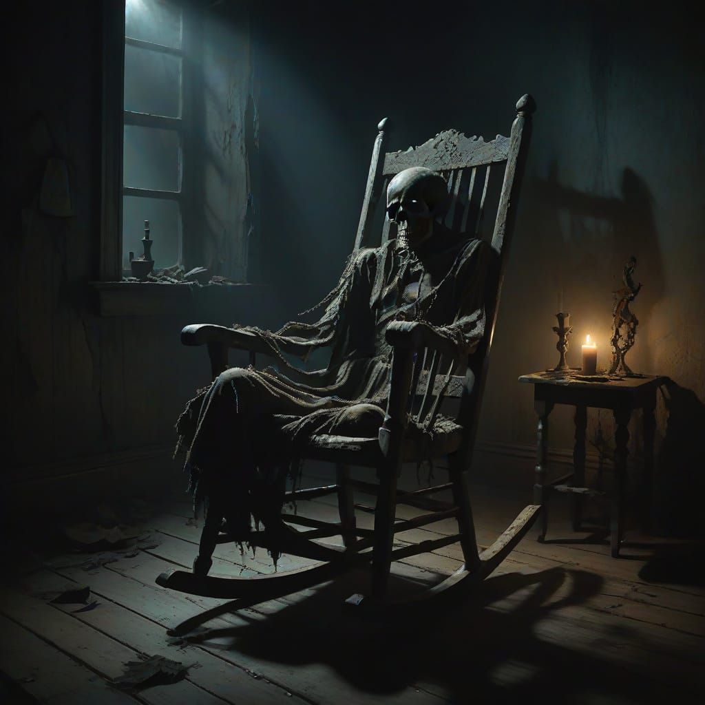 Eerie Rocking Chair with Ghostly Figure in Gothic Style