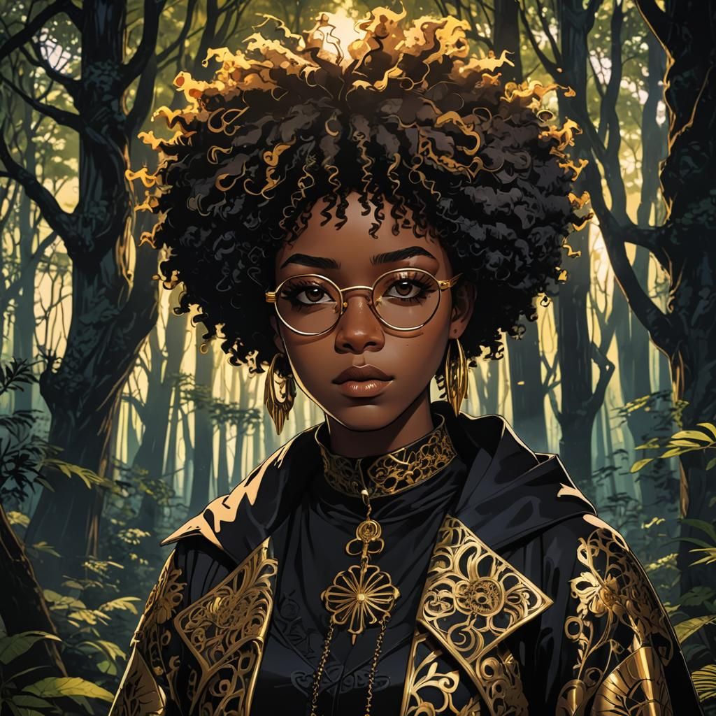 Gothic Anime Portrait of Black Teenage Girl