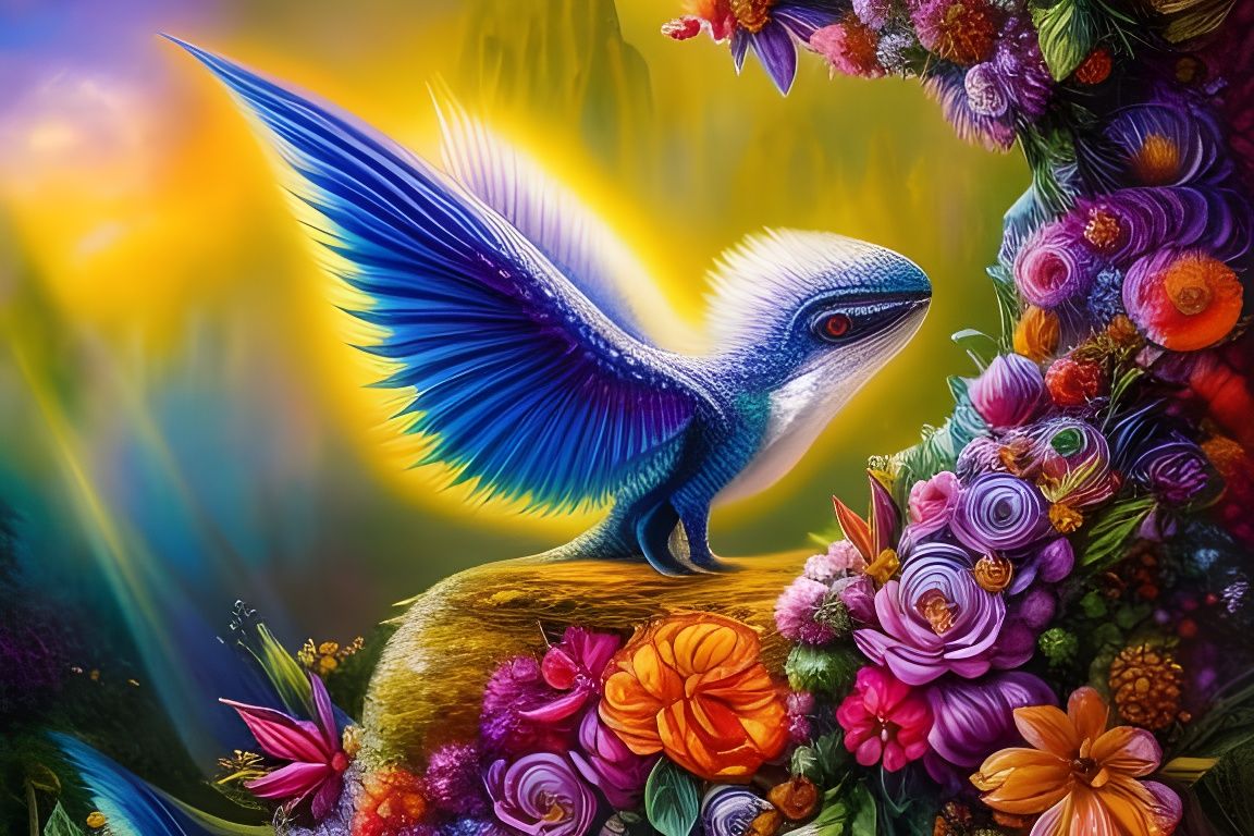 Enchanting Flying Dinosaur Inspired by Persian Art