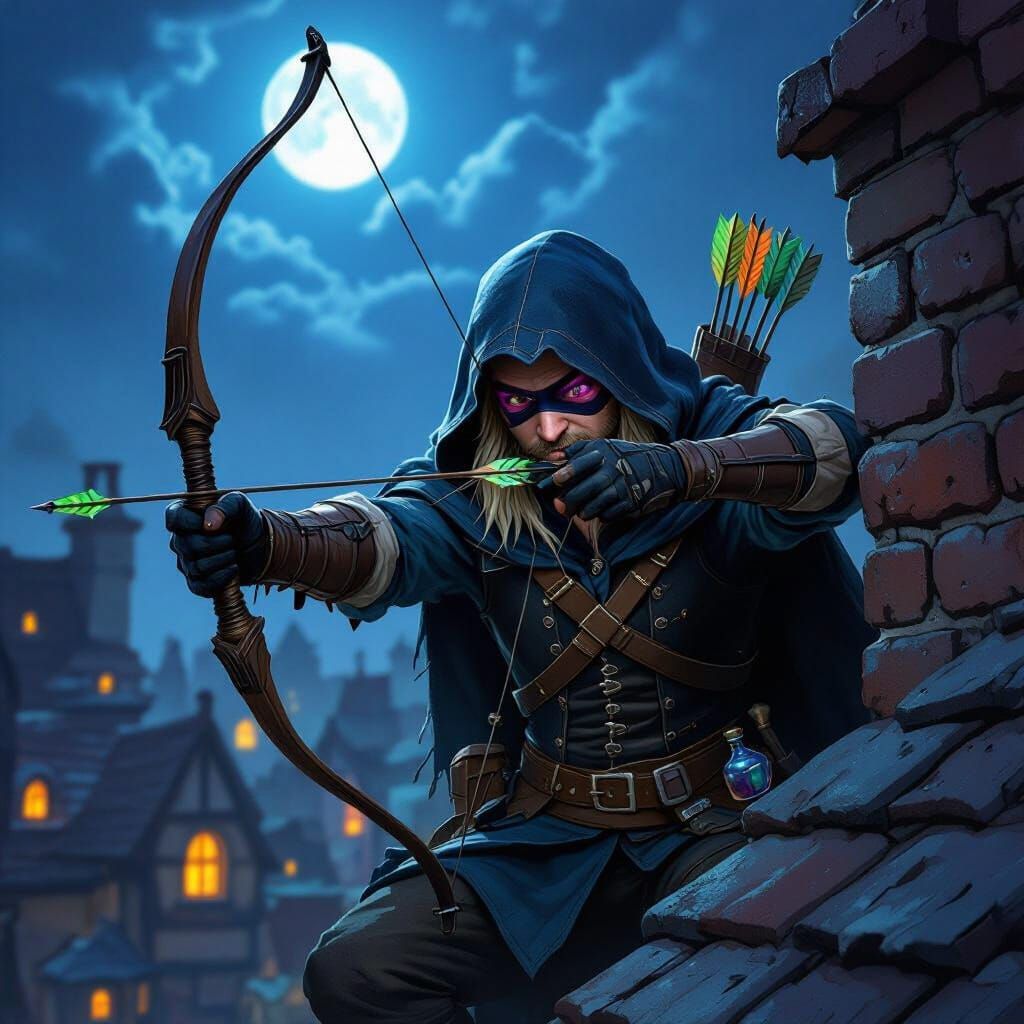 Hobbit Thief Lurking on Rooftops with Poisoned Bow