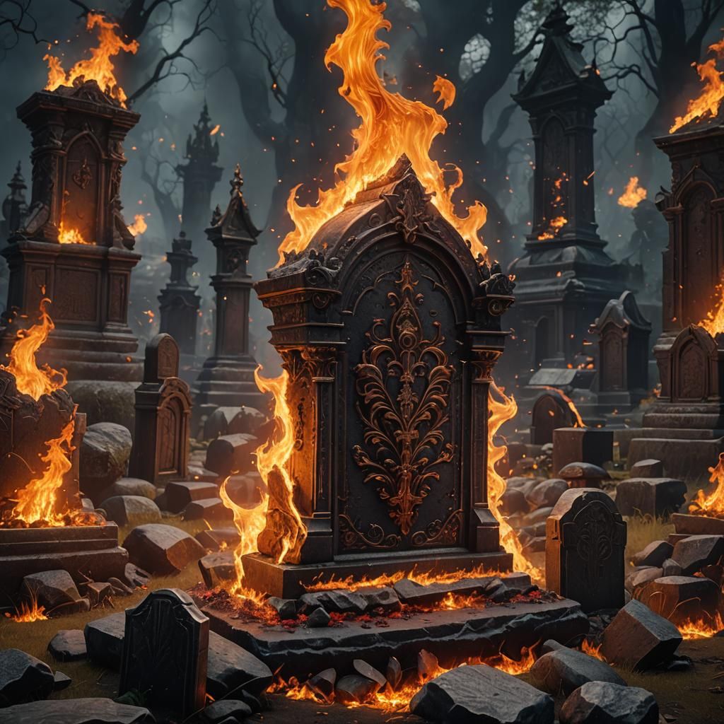 Fire on a tombstone