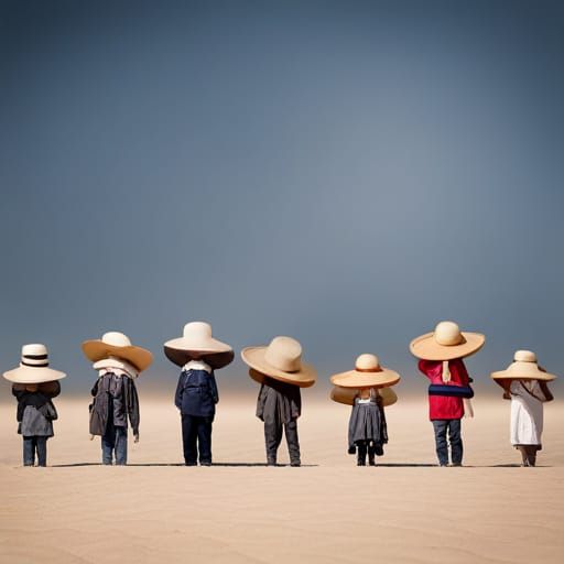 Miniature People Wearing Oversized Cowboy Hats