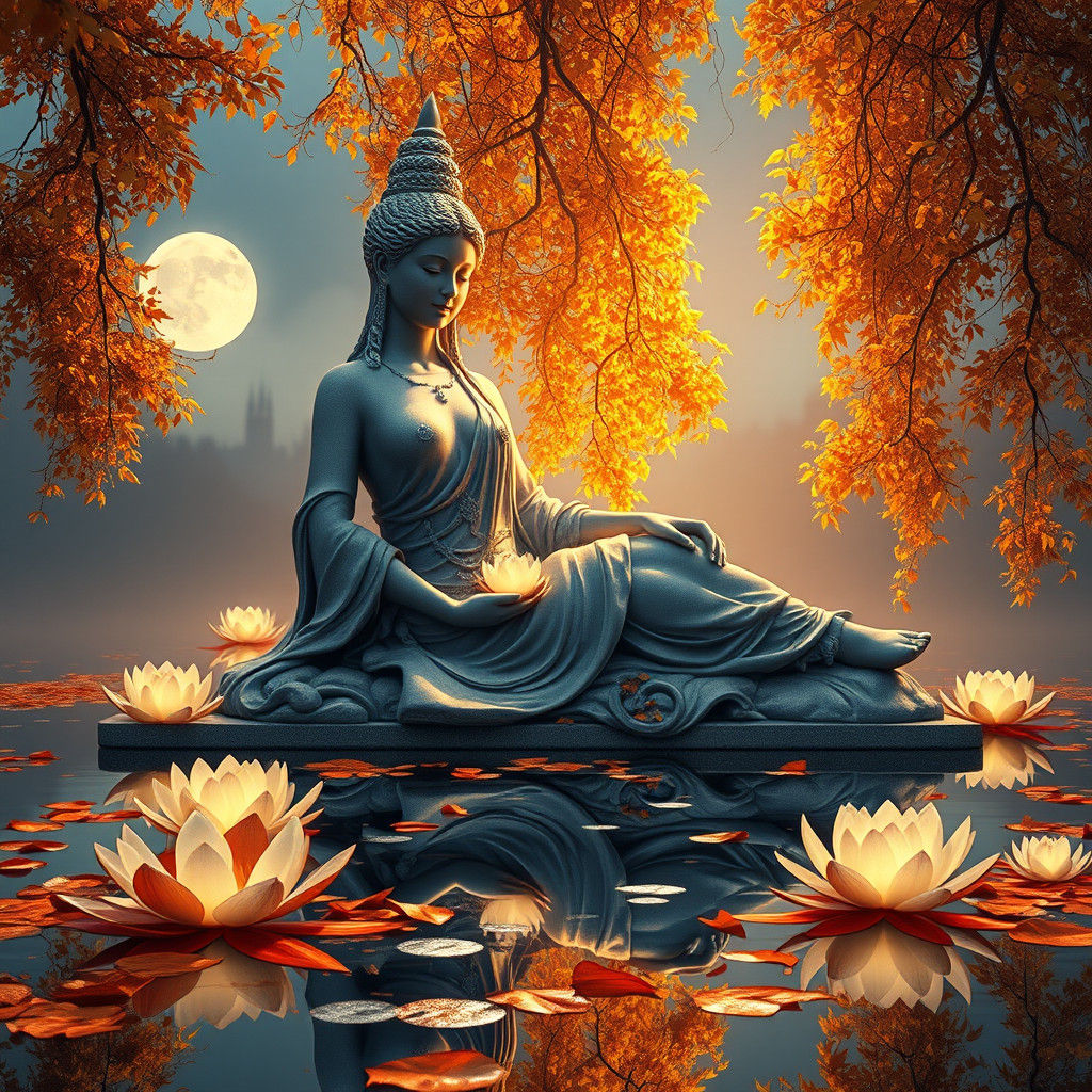 Goddess Statue Bathed in Autumn Light