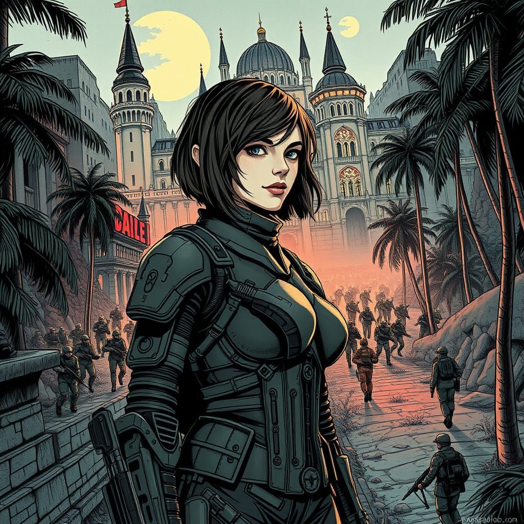 Cyberpunk Dúnedain Ranger Defies Mech Threat in Dystopian Ci...