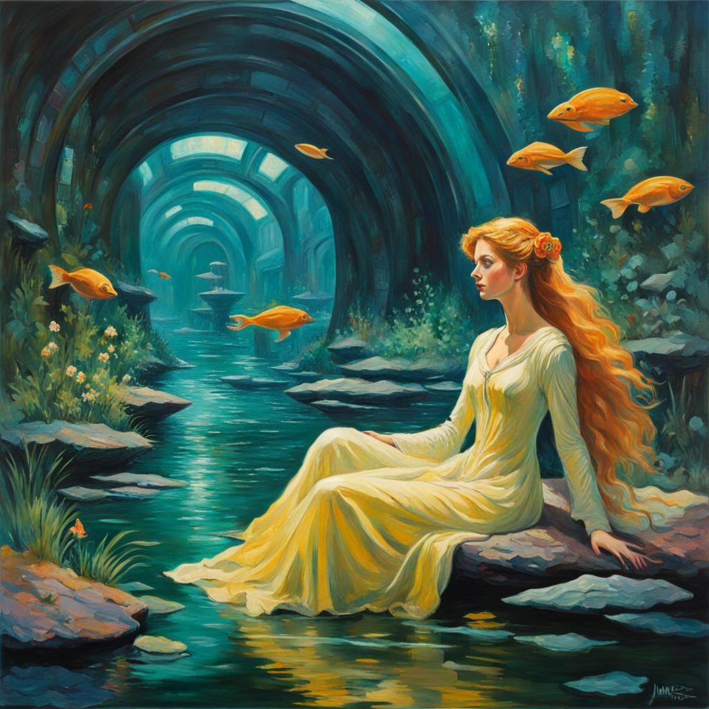 Ophelia in Neo-Impressionist Science Fiction Setting