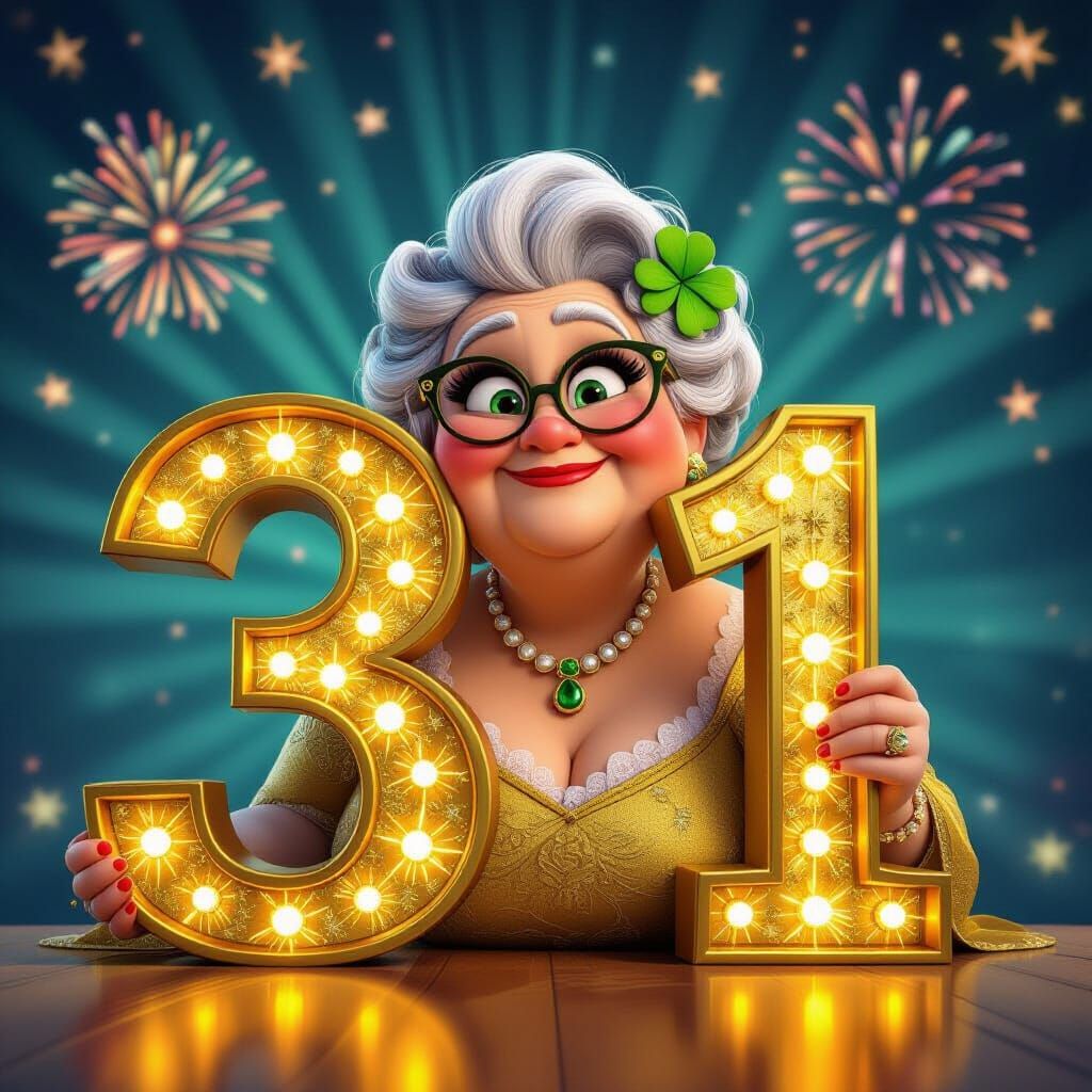 Charming Grandma Celebrates New Year's Eve With Fireworks