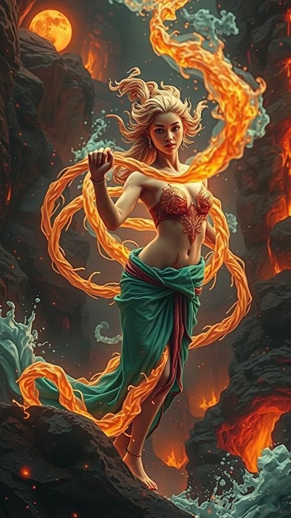 Fire Dancer in Molten World: Digital Art