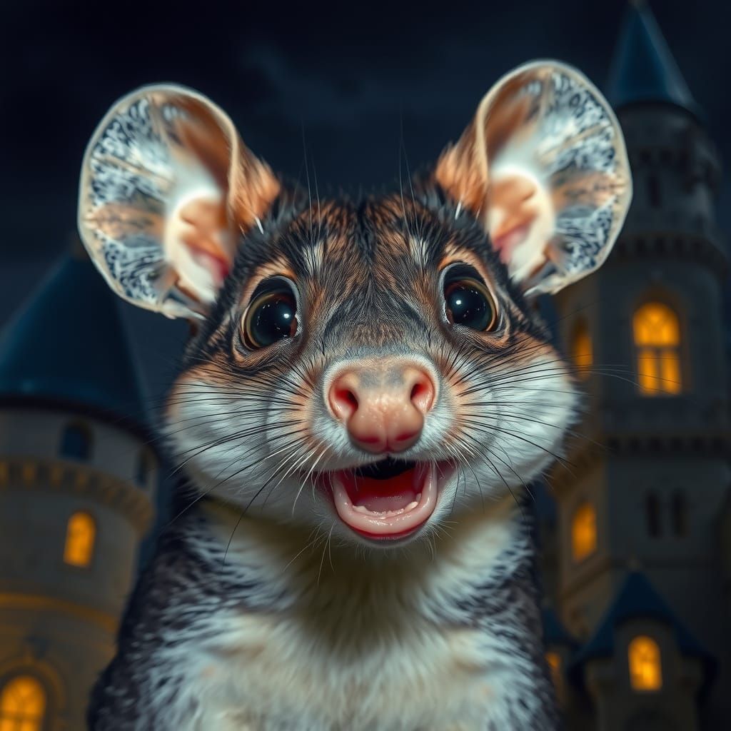 Amused Hybrid Creature in Antique Castle Tower