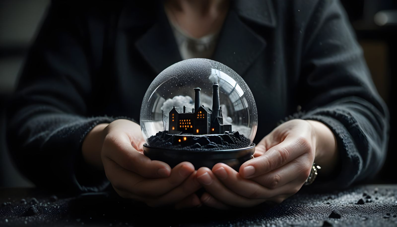 Dystopian Winter Scene with Coal Power Station in a Snow Glo...